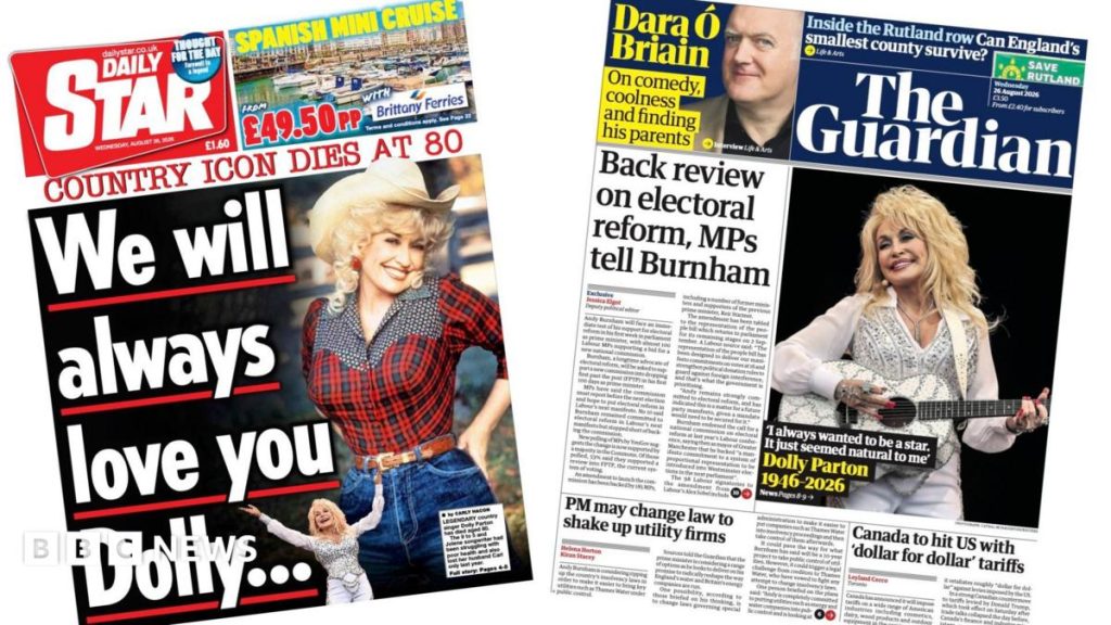 The Papers: 'We will always love you, Dolly'
