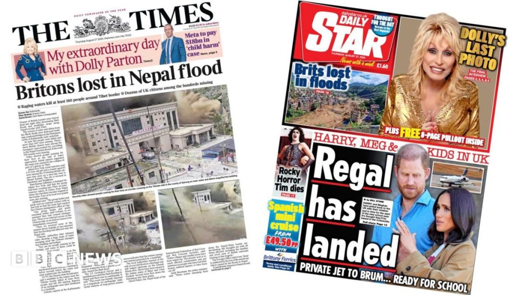 The Papers: 'Britons lost in Nepal flood' and 'Regal had landed'