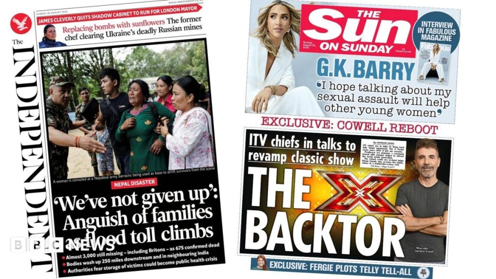 'Healey eyes banks and oil tax' and 'X Factor comeback'