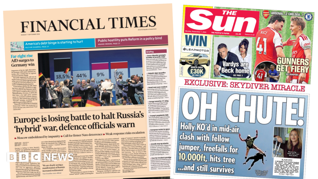 The Papers: 'Losing battle to halt Russia's 'hybrid' war' and 'Oh chute!'