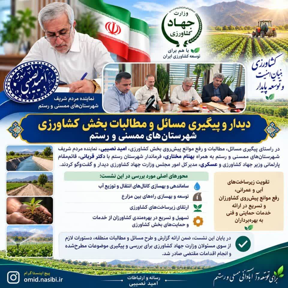 دیدار نصیبی با قائممقام پارلمانی وزیر جهاد کشاورزی/ مسائل، مطالبات و رفع موانع پیشروی بخش کشاورزی رستم و ممسنی پیگیری شد