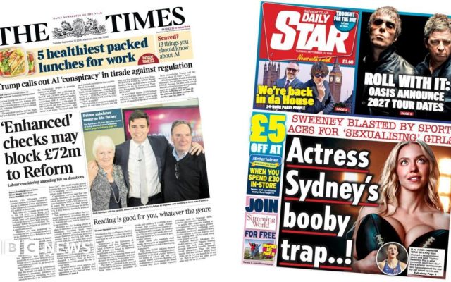 The Papers: Reform donors 'could face enhanced checks' and 'Sydney Sweeney blasted'