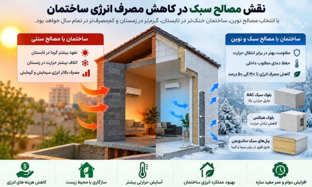 نقش مصالح سبک در کاهش مصرف انرژی ساختمان