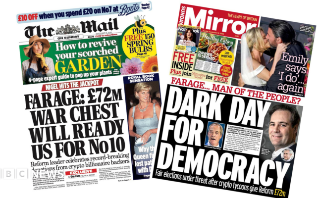 The Papers: 'Nigel hits the jackpot' and 'Dark day for democracy'