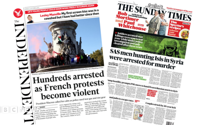 The Papers: 'French protests become violent' and SAS men 'arrested for murder'