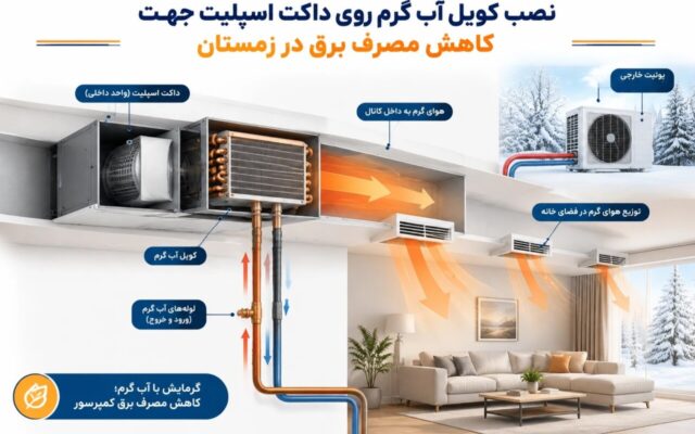 کاهش مصرف برق داکت اسپلیت در زمستان با نصب کویل آب‌گرم