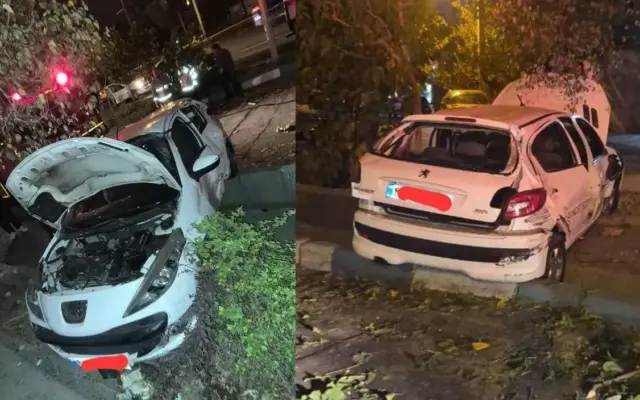 تصادف شاخ به شاخ 207 با پژو 405 در بزرگراه حکیم