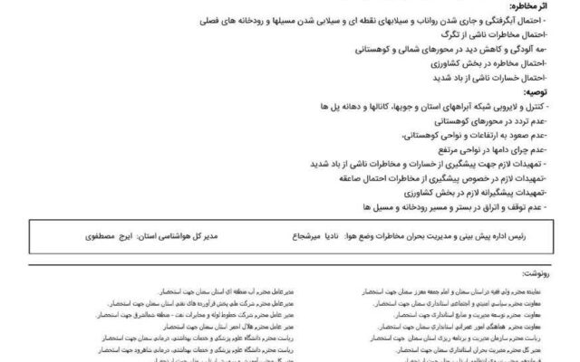 هشدار تشدید بارش باران در مناطق شمالی سمنان