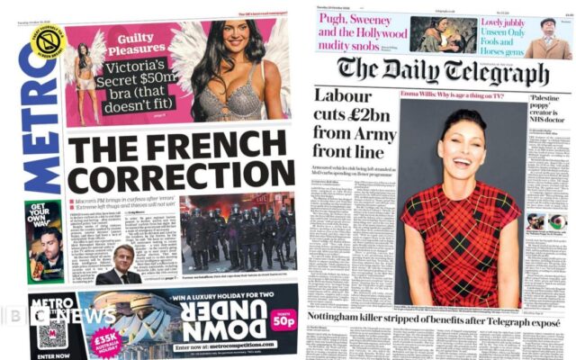 'The French correction' and 'Labour cuts £2bn from Army'
