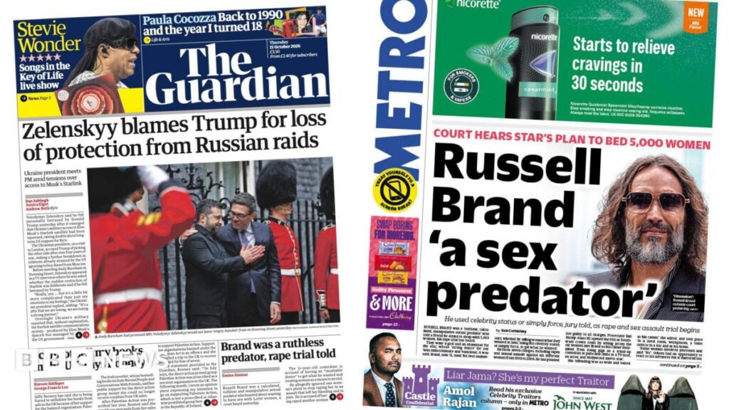 The Papers: 'Zelenskyy blames Trump' and Brand a 'sex predator'