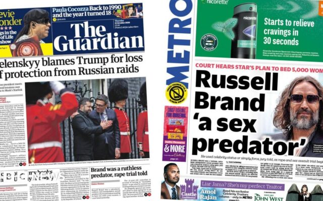 The Papers: 'Zelenskyy blames Trump' and Brand a 'sex predator'