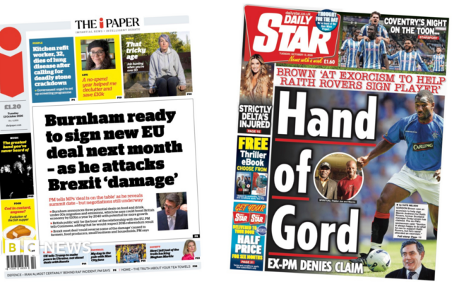 The Papers: 'Burnham ready to sign new EU deal' and 'Hand of Gord'