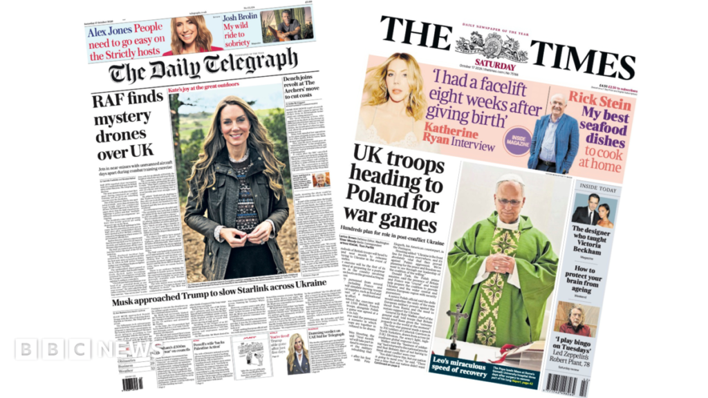 The Papers: 'Mystery drones over UK' and 'Troops heading to Poland for war games'
