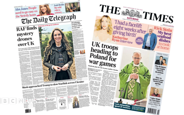 The Papers: 'Mystery drones over UK' and 'Troops heading to Poland for war games'