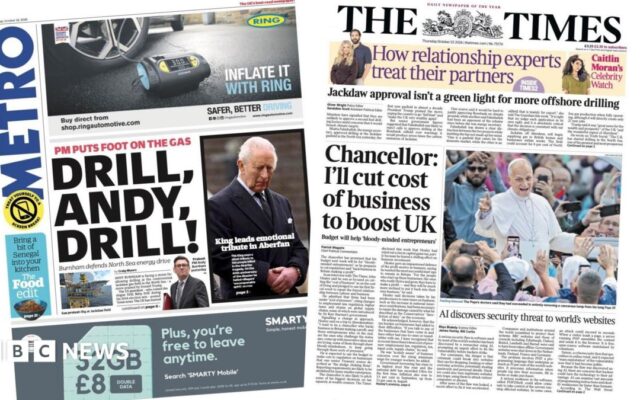The Papers: 'Drill, Andy Drill!' and a Budget for 'bloody-minded entrepreneurs'