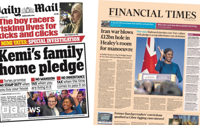 The Papers: 'Kemi's family home pledge' and 'Badenoch invokes core Tory values'