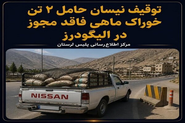 توقیف نیسان حامل ۲ تن خوراک ماهی فاقد مجوز در الیگودرز