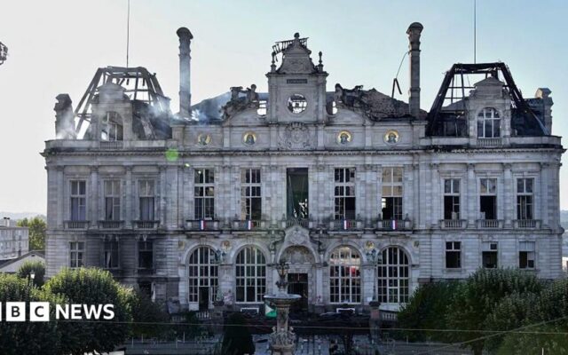 Ruins of Limoges city hall a symbol of France divided by national protests